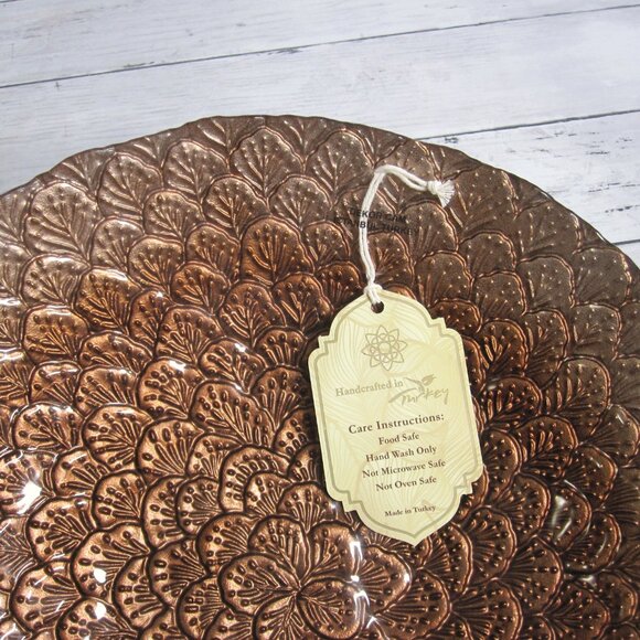 Handcrafted in Turkey Turkish Glass Bowl Basin Centerpiece Copper Brown - Picture 5 of 6